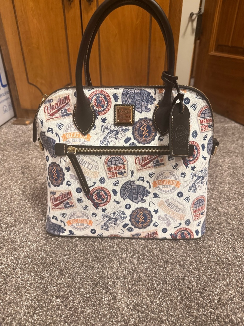Dooney & Bourke White Satchel with Blue and Brown Vacation Club